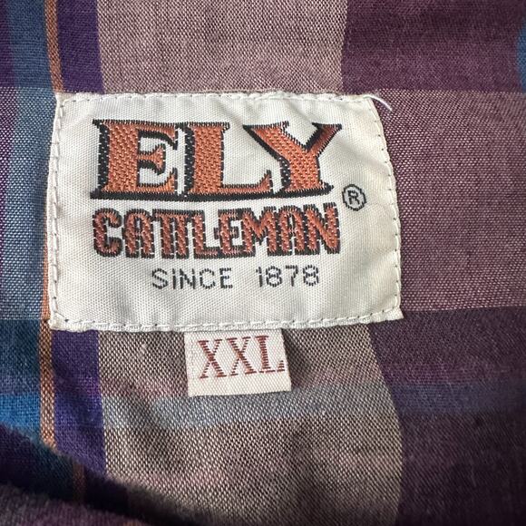 Ely Cattleman Western Shirt Men’s 2XL XXL Brown Blue Plaid Pearl Snap Button-Up - Picture 6 of 9